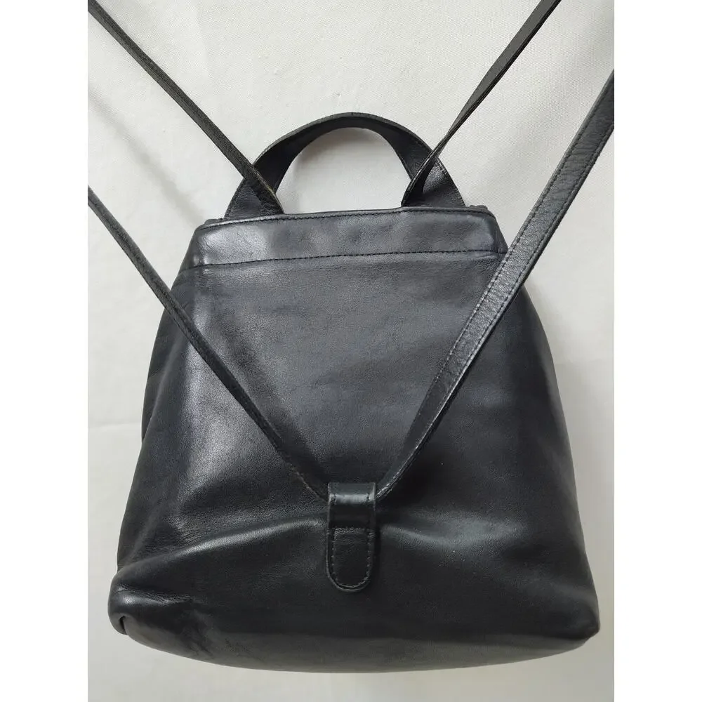 Coach Black Leather Buckle Flap Closure Top Handle Backpack -Vintage Made in USA